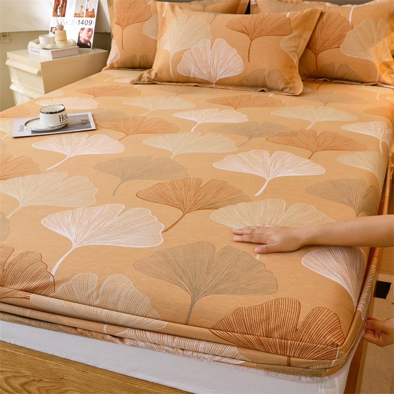 Classic Floral Pattern Fitted Sheet Set 100% Cotton Thickened Fitted Sheet Soft Skin-friendly Mattress Cover with 2 Pillowcases