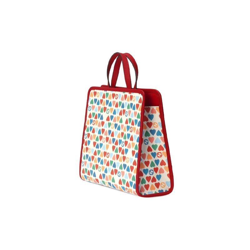 Gucci Love print canvas patchwork tote bag children's white/red/multi-color