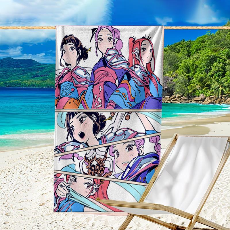 1pc KPop Demon Hunters10 Beach Towel, Beach and Seaside Swimming Pool Equipment, Fashion Pattern, Rectangular, Travel Essentials