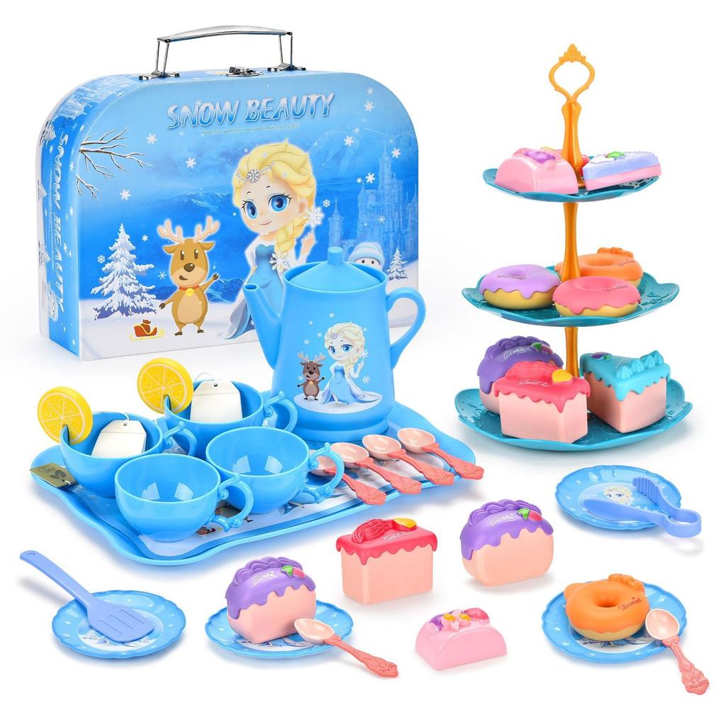 Tea Party Set for Little Girls,Kids Kitchen Pretend Play for Girls Boys Age 3-8, Kitchen Toys with Teapot,Cups,Plates & Storage Case,Princess Gift Set
