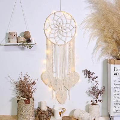 Macrame Dream Catcher Bohemian Leaf Hanging Wall Decoração Nórdica Boho Tapeçaria Artesanal Enfeites Para Decoração De Sala De Estar Em Casa