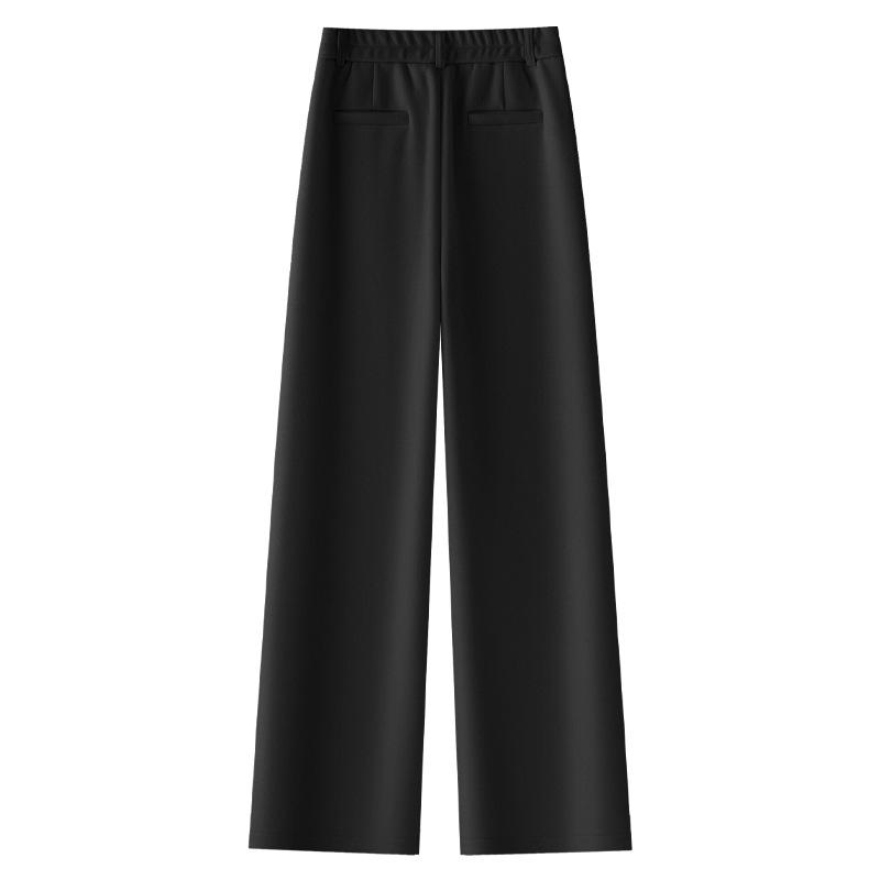 Beige Fleece-Lined Wide-Leg Woolen Pants for Women - New 2024 Autumn/Winter Collection