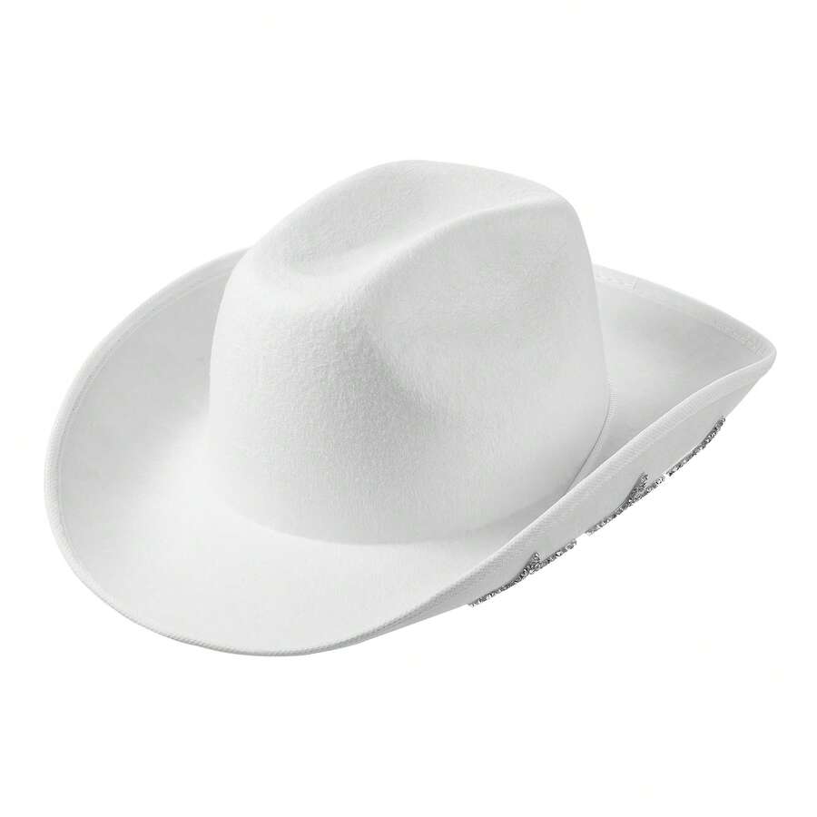 Pink Felt Cowboy Hat With Rhinestone Trim For Women Summer Wide Brim Western Fedora