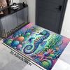 Underwater Seahorse Doormat, Ocean Theme Polyester Rug, Non-Slip Machine Washable Door Carpet for Bathroom Decor