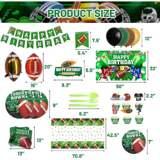 177 Pcs Football Birthday Party Decorations Football Themed Birthday Party Supplies Include Balloon Banner Tablecloth Backdrop for Boy Girl Sport