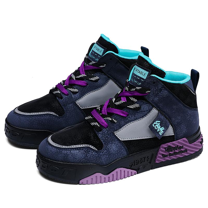 New high-top non-slip shoes for men splicing fashion trend street youth students outdoor cushioning casual shoes