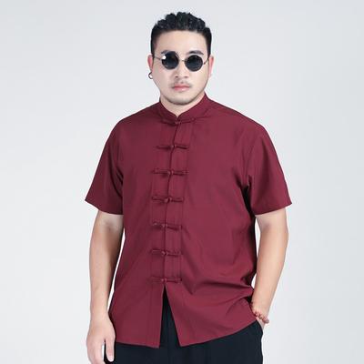 Large Size Men's Tang Suit Short-sleeved Shirt Casual Loose Disc Buckle Tang Suit Plus Fat Plus Shirt Summer
