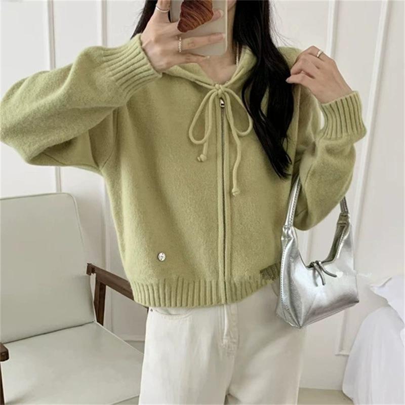 Autumn and winter new lazy wind loose casual thick sweater jacket double zipper hooded knitted cardigan women
