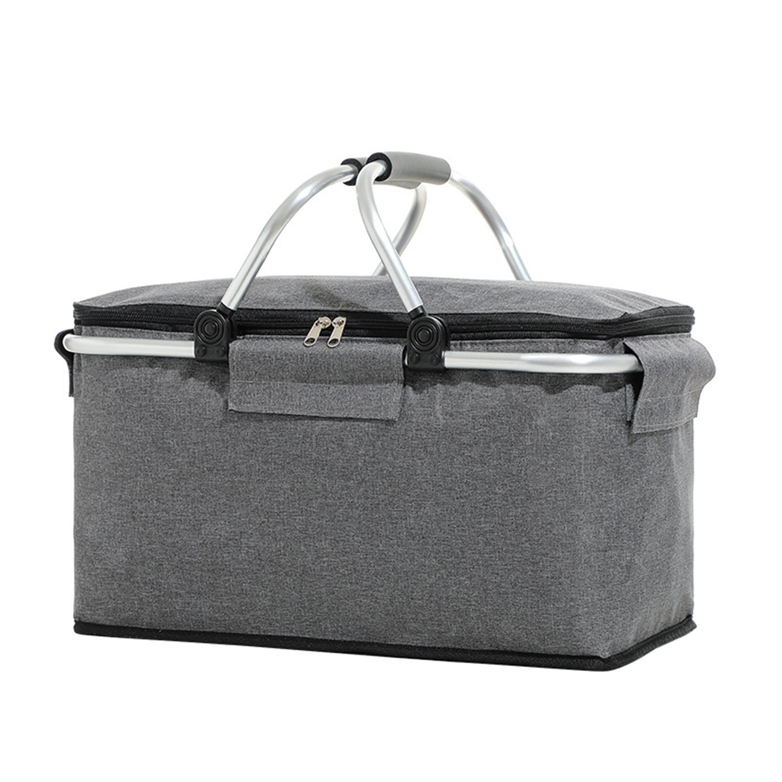 

Insulated Picnic Basket Strong Metal Handle Insulated Cooler Basket Aluminum Foil Liner Large Capacity Oxford Cloth for Picnic
