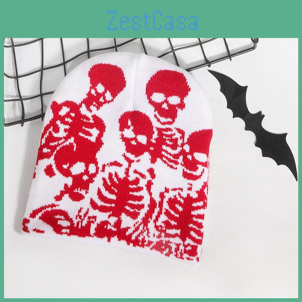 Strickmütze mit Totenkopfmuster aus Acrylgewebe für Herbst Winter Streetwear und Hiphop-Stil