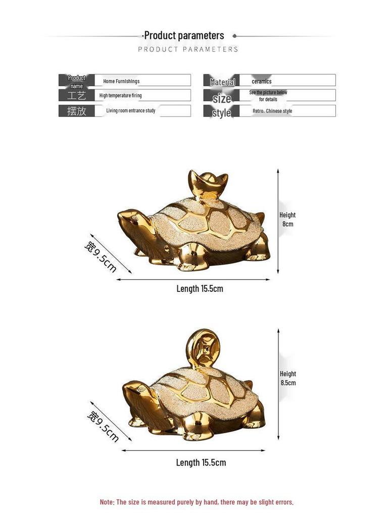 Gold-Plated Ceramic Turtle Figurine - Feng Shui Home Decor Ornament