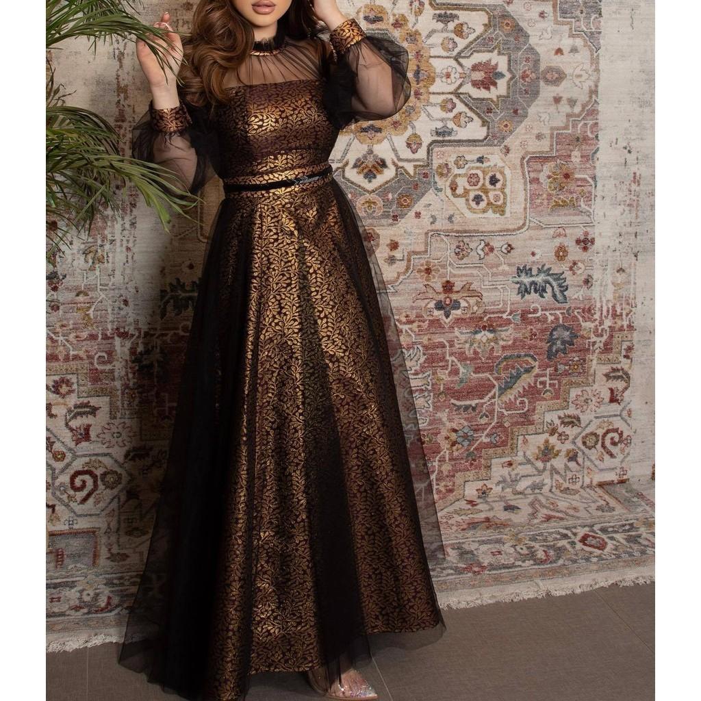 

Женские элегантные платья с круглым вырезом и длинными рукавами, с сетчатым принтом, для подружек невесты, свадебные длинные платья, великолепные вечерние макси-бальные платья