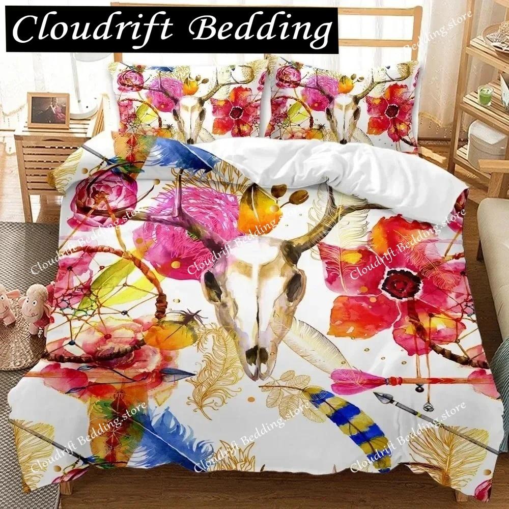 3D Print Dream Catcher Duvet Cover Feather Purple Dream Catcher Bedding Symbol Exotic Polyester Double Queen King Quilt Cover