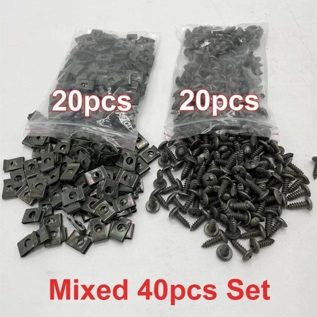 60/20Pcs Car Metal Screw Fastener U-Type Clips Anti-rust Clamp Fastener Bumper Fender Trim Panel Fastener Board Clip Accessories