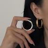 Ancient Craftsmanship Retro Hammer Pattern Wide Edge Big Earrings Gold and Silver Simple High Grade Ring Earrings Cold Wind Versatile Earrings