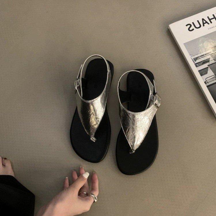 Fairy toe sandals girl 2025 summer new fashion casual flat toe buckle with cool slippers