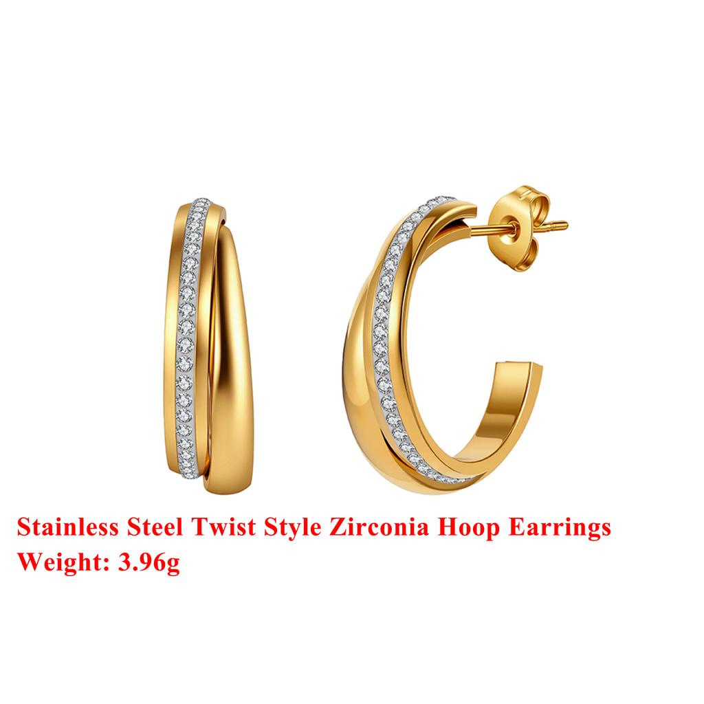 Effie Queen Edelstahl 18 Karat Gold Verdrehtes Design Zirkonia Creolen Idealer Schmuck für Damen, Herren Hochzeitsfeier Geschenk STKE02
