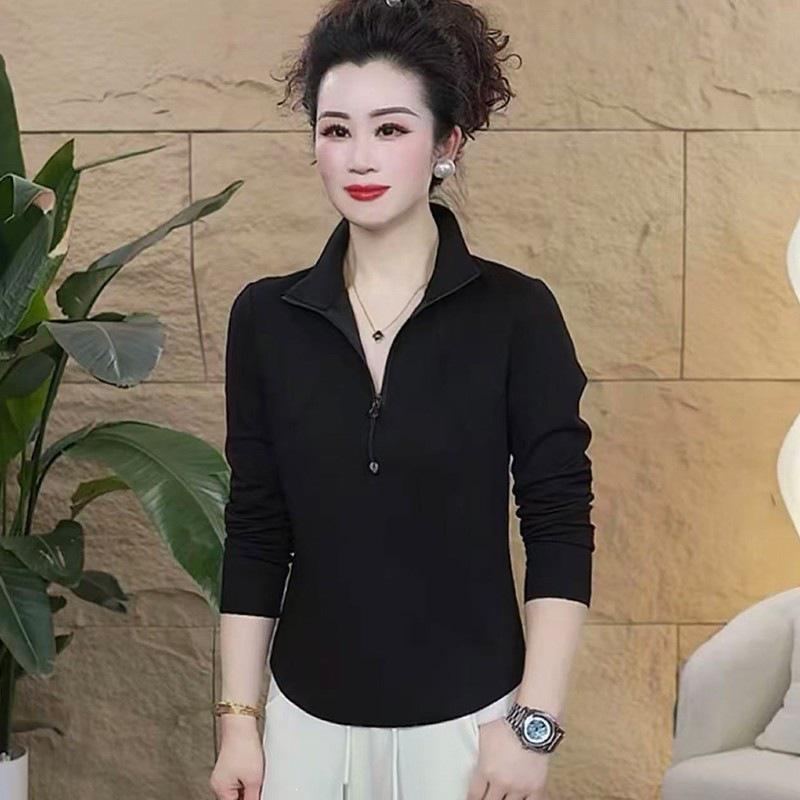 Spring 2026 Elegant Versatile Half-Zip Stand Collar Slimming Long Sleeve Mother's Top
