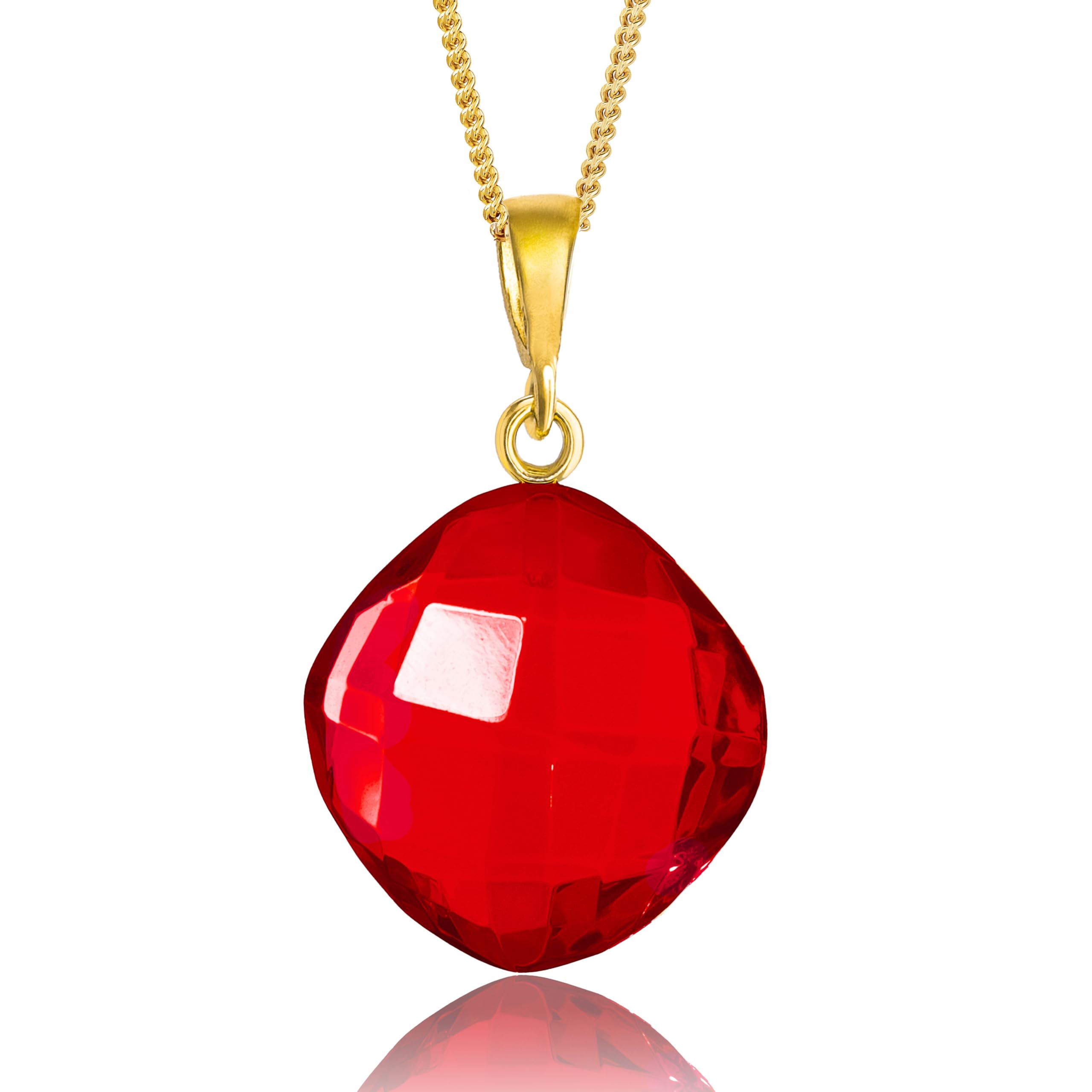 

[Amber by Mazukna] Amber Necklace Pendant, Square Faceted Cut Amber, with Dedicated Jewelry Box, Silver925 Gold Plated Chain (approx. 45cm),