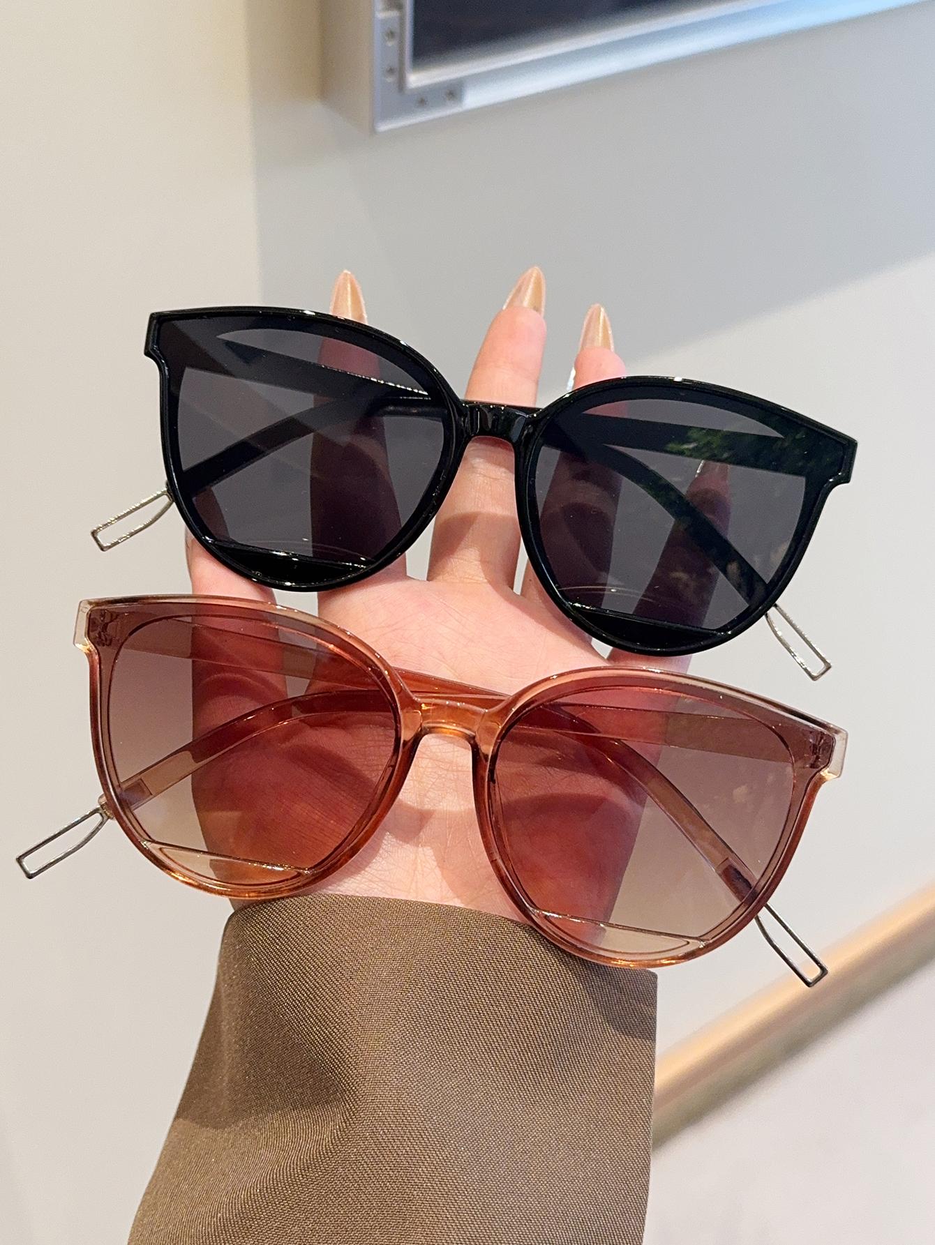 

2Pcs Fashionable Round Frame Glasses Set Chic Temples Durable Pc Material Daily Decoration Gift Set For Friends Or Friends