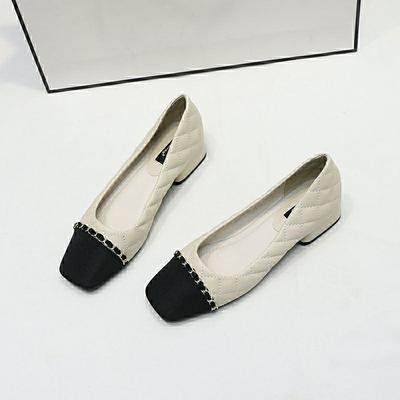 Square Head Thick Heel Single Shoes Women's New Spring and Autumn Fashion Small Fragrant Style Low Heel Shoes Versatile Women's Soft Sole Shoes