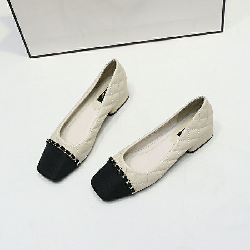 Square Head Thick Heel Single Shoes Women's New Spring and Autumn Fashion Small Fragrant Style Low Heel Shoes Versatile Women's Soft Sole Shoes