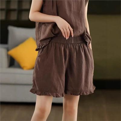 Pantaloncini Vintage da Donna Tinta Unita Abiti Estivi Vita Elastica Larghi Tasche Pantaloncini Casual
