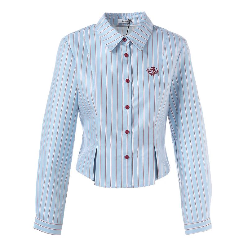 Betu Women s Striped Lapel Cropped Shirt L