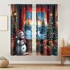 Christmas Tree Forest Snowman Pattern Printed Curtains Window Decorations Home Room Curtain Set Of 2 Made Polyester Washable