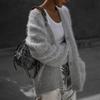 Women's 2025 Autumn Winter Faux Mink Knit Cardigan V Neck Long Sleeve Loose Casual Sweater Coat