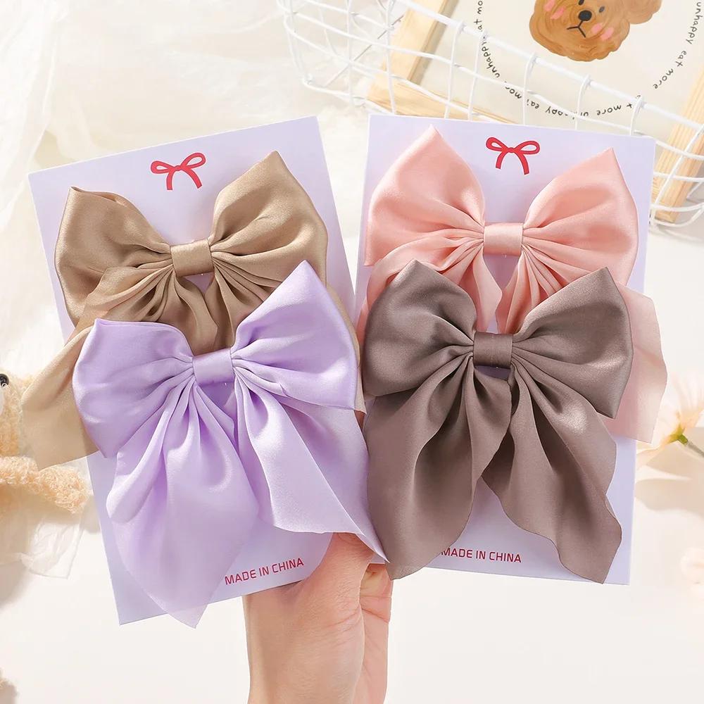 BABY BOWS 4Pcs/lot Solid Bowknot Hair Clips for Women Girls Ribbon Hairpins Handmade Barrettes Headwear Hair Accessories Set