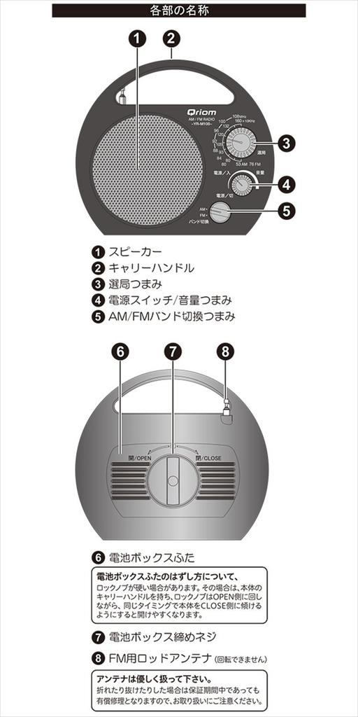 YAMAZEN Curiom Outdoor Portable Radio (AM/FM) with Dustproof and Splashproof Design YR-M100(B)