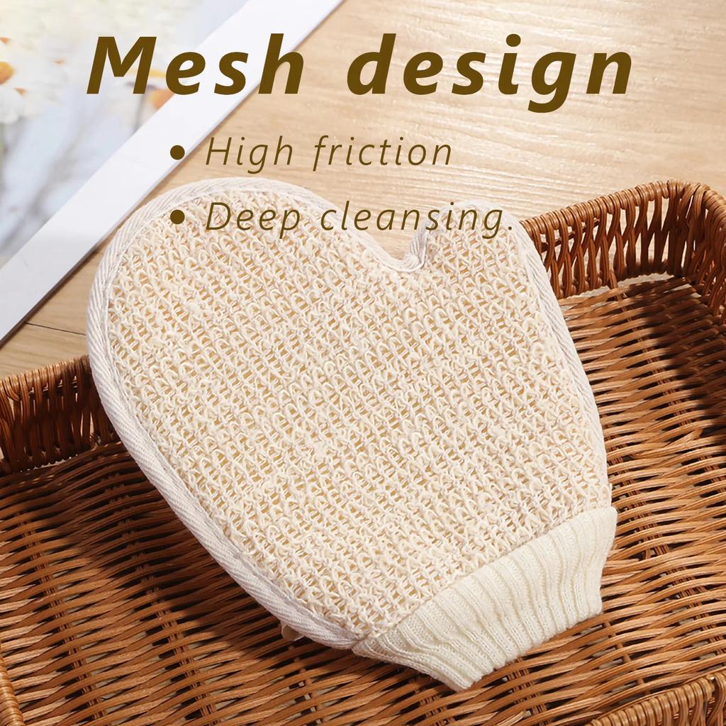 2-in-1 Body Scrub Shower Glove, 1 Piece Natural Cotton Linen Gentle Exfoliating Scrubber With Mesh Texture For Home Spa