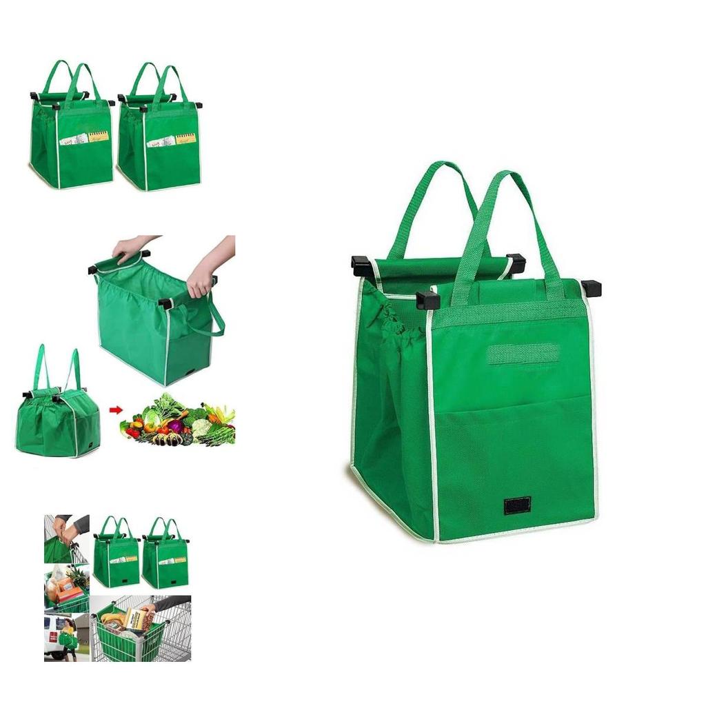 Reusable Green Non-woven Fabric Foldable Supermarket Trolley Bag Convenient Shopping Cart Bag