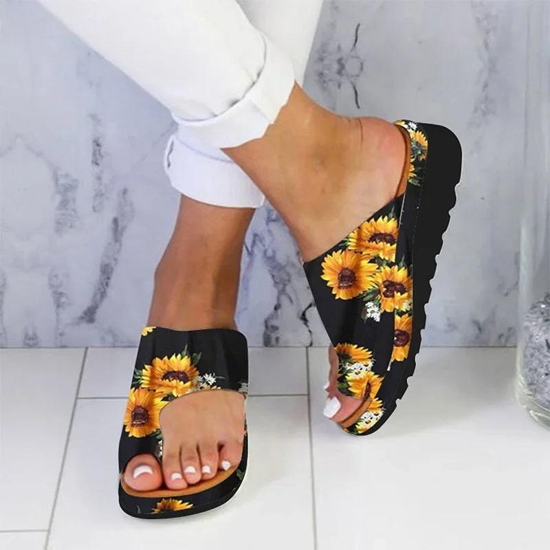 

Customizable Women PU Leather Shoes Comfy Platform Flat Sole Ladies Casual Soft Big Toe Foot Correction Sanda 34