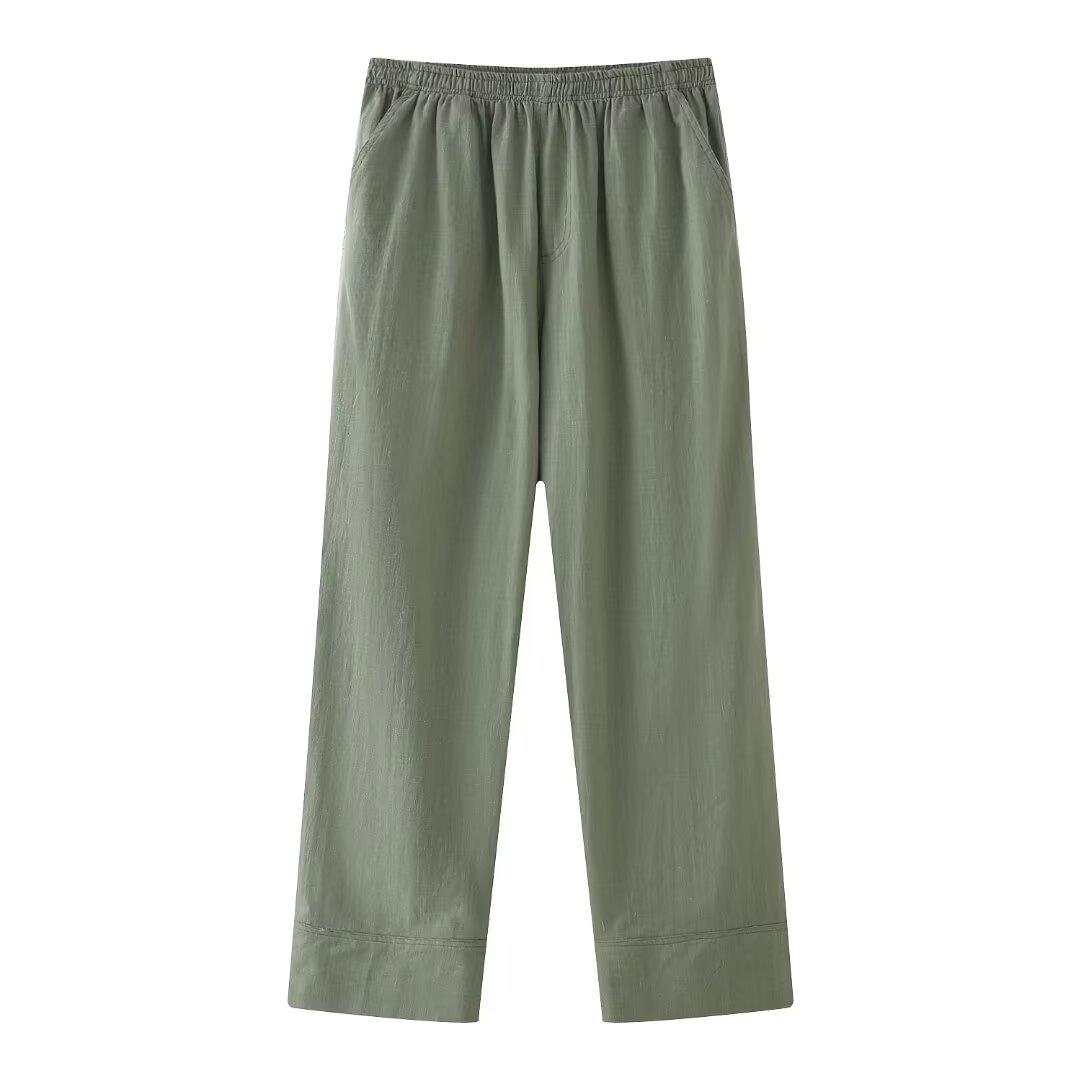 

Летний женский двубортный комплект в стиле кимоно и прямые брюки 2024 года Large