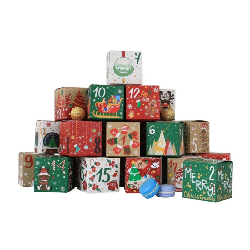 24pcs Christmas Advent Calendar Candy Box Santa Countdown Paper Gift Box 1-24 Number Christmas Gift Packaging Box Decor