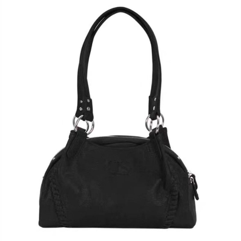 

South korea Niche Ason Hobo Bag Retro Large Capacity Motorcycle Bag Minju Same Shoulder Bag Commuter Handbag Black small size(Pure original quality)