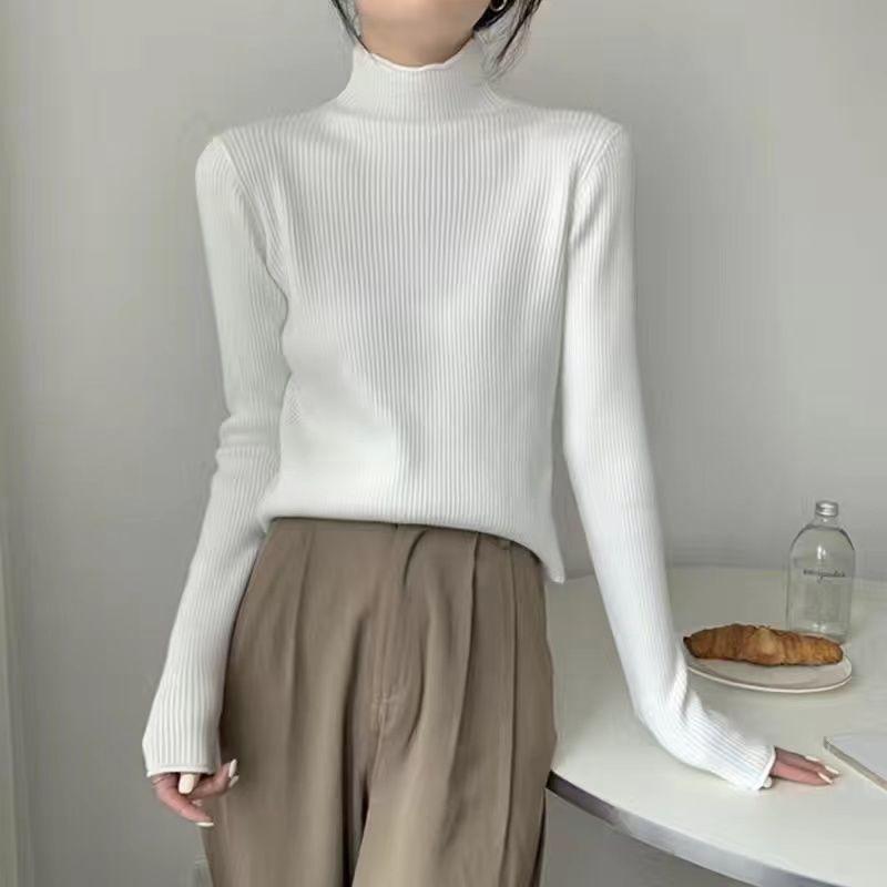 Solid-color Sweater Women's Fashion Korean-style Half Turtleneck Pullover Casual Loose Long-sleeved Knitted Sweater for Spring and Autumn