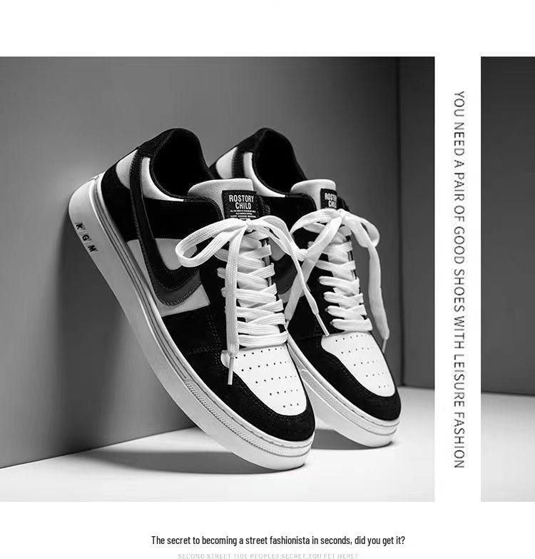 2024 Versatile Men's Black & White Soft Sole Skate Shoes - Breathable, Trendy Korean Style for Casual Wear, Hot Selling Among Students.