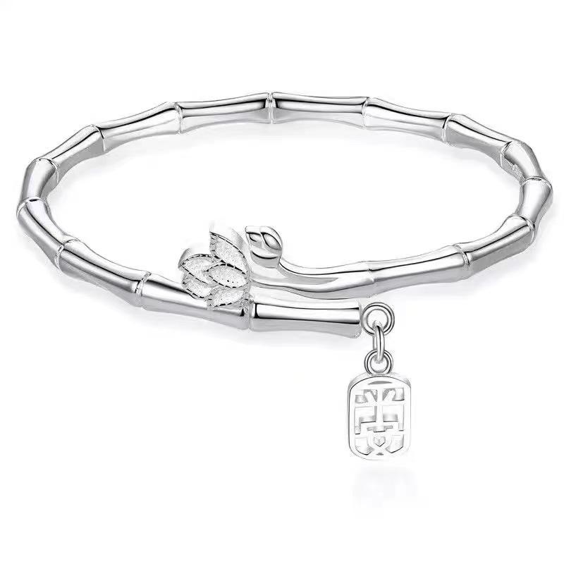 Geometric Trendy Lotus Bamboo Bracelet Chic Alloy Bangle Womens Gift Jewelry