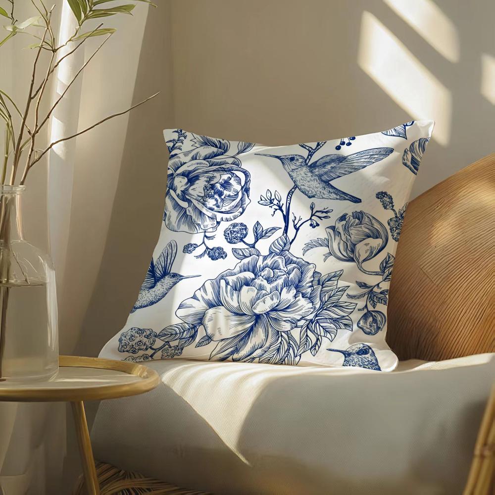 Classical Aesthetics Blue White Porcelain Pillow Case DoubleSided Plush Sofa Cushion Covers Organic Breathable Invisible Zipper