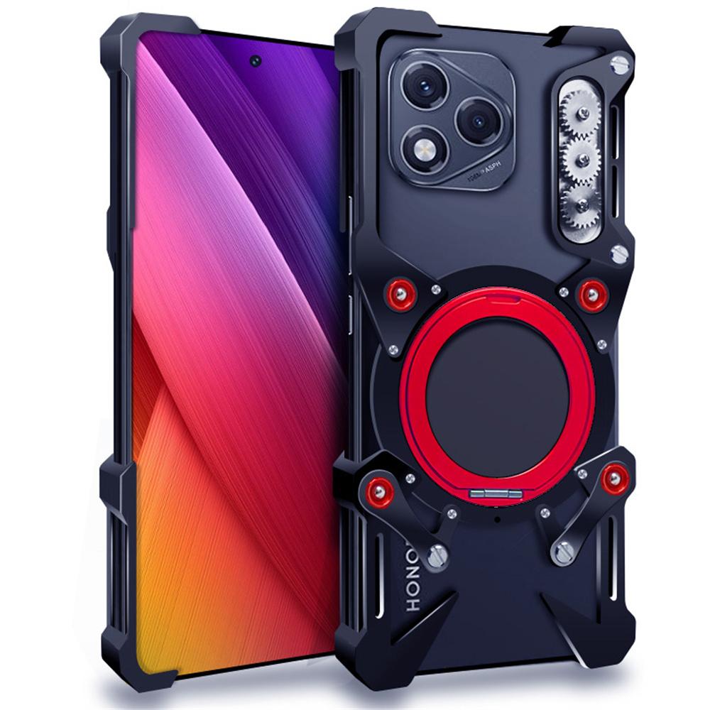 For Honor 400 Lite 5G/400 Pro 5G (Global) Bumper Case Kickstand Aluminum Alloy Magnetic Phone Cover with Wrist Strap