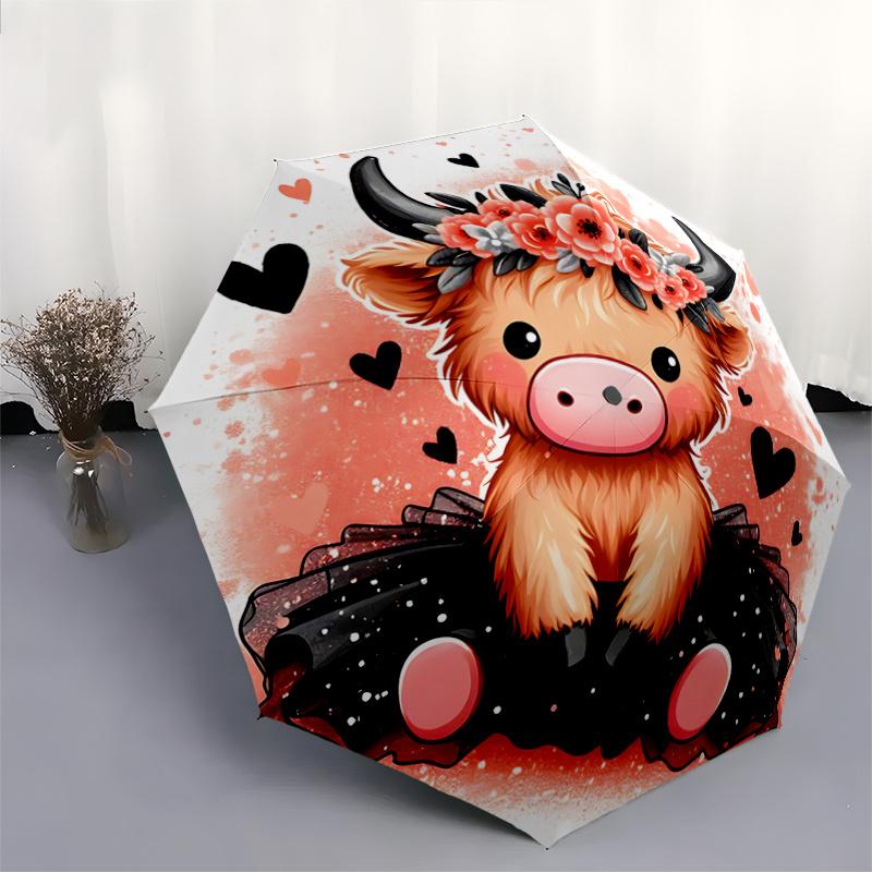 1pc Adorable Cow Pattern Umbrella, Fashionable, Personalized, High-Value Folding Umbrella, a Must-Have for Summer, 8-Rib Durable Iron Frame,