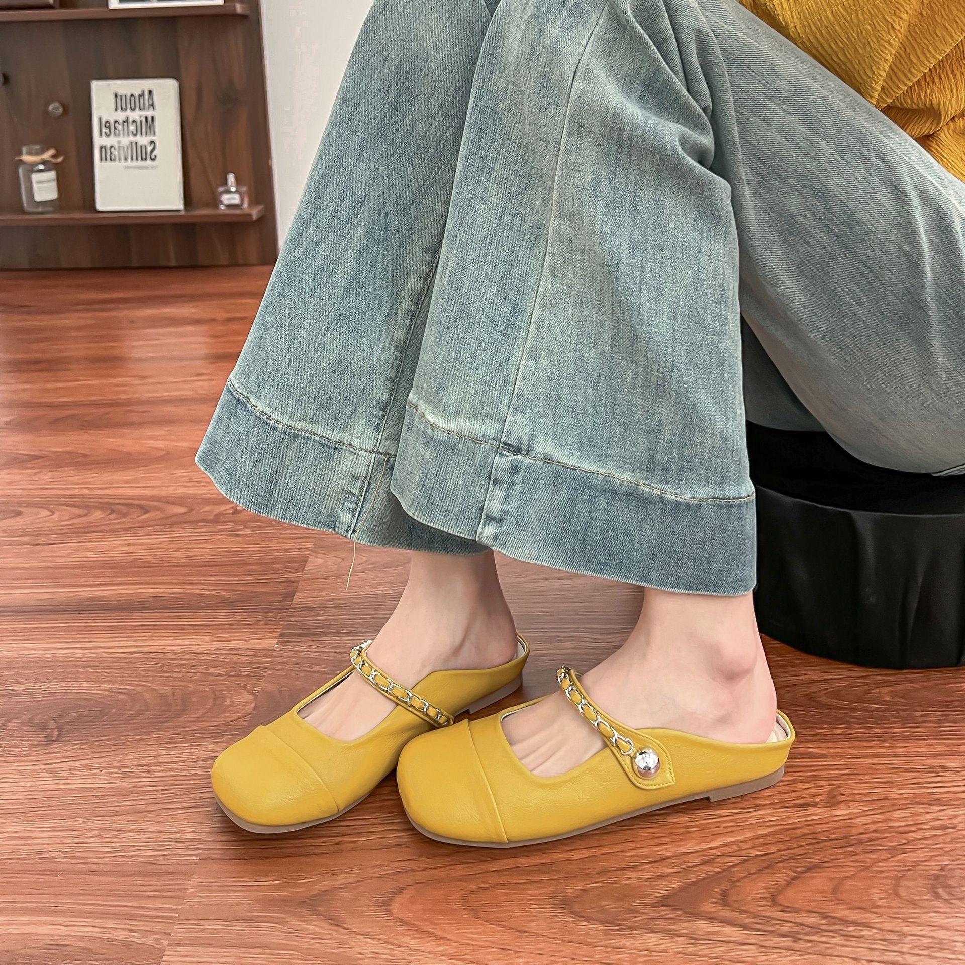 

2025 модная сумка голова одинарные туфли женские с открытой пяткой темперамент одна педаль туфли Мюли женские полушлепки толстая подошва увеличение роста женская обувь v 39 жёлтый