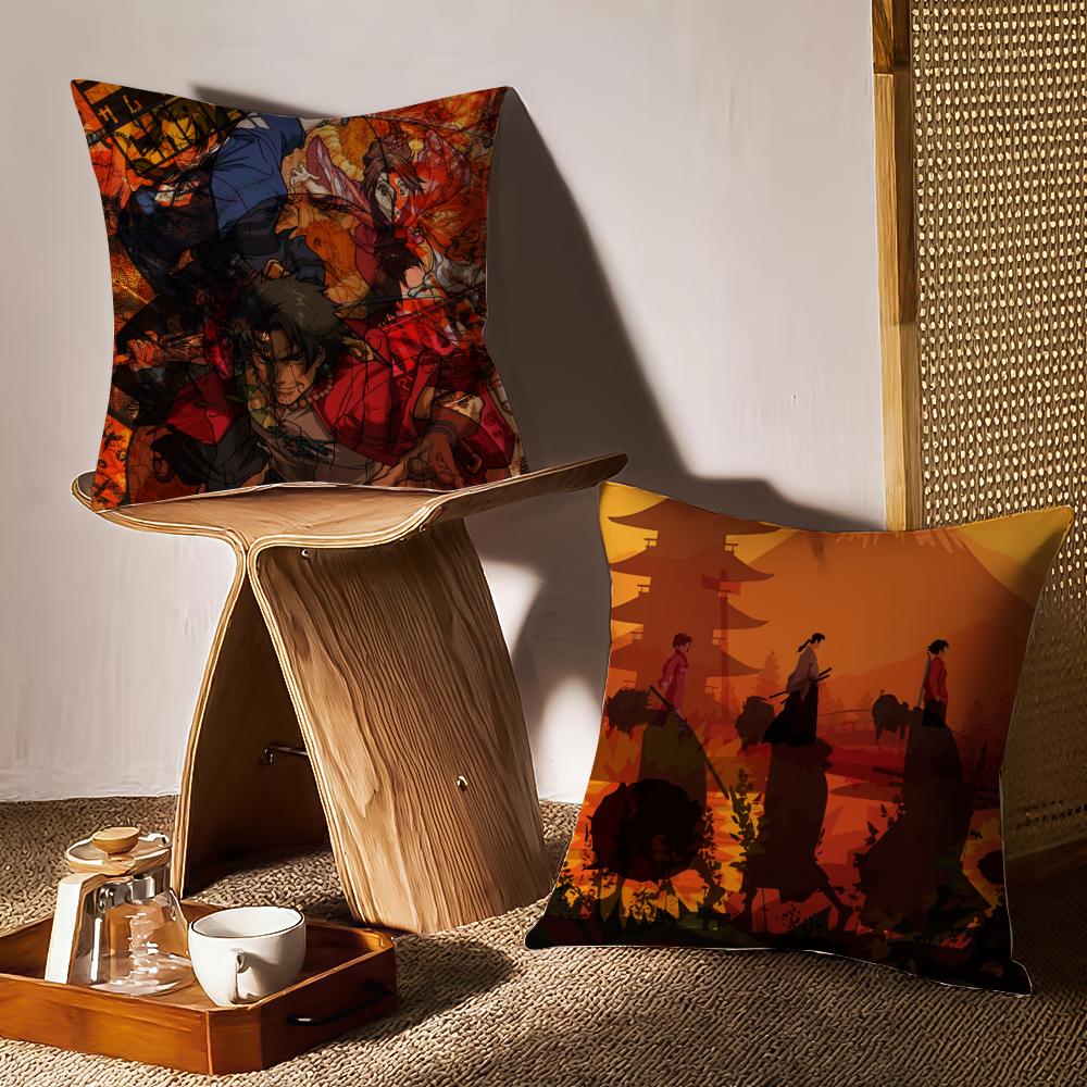 Anime Samurai Champloo Cushion Cover Anti-dustmite Pillowcase Invisible Zipper Silky Short Plush Sofa Cushion Cover