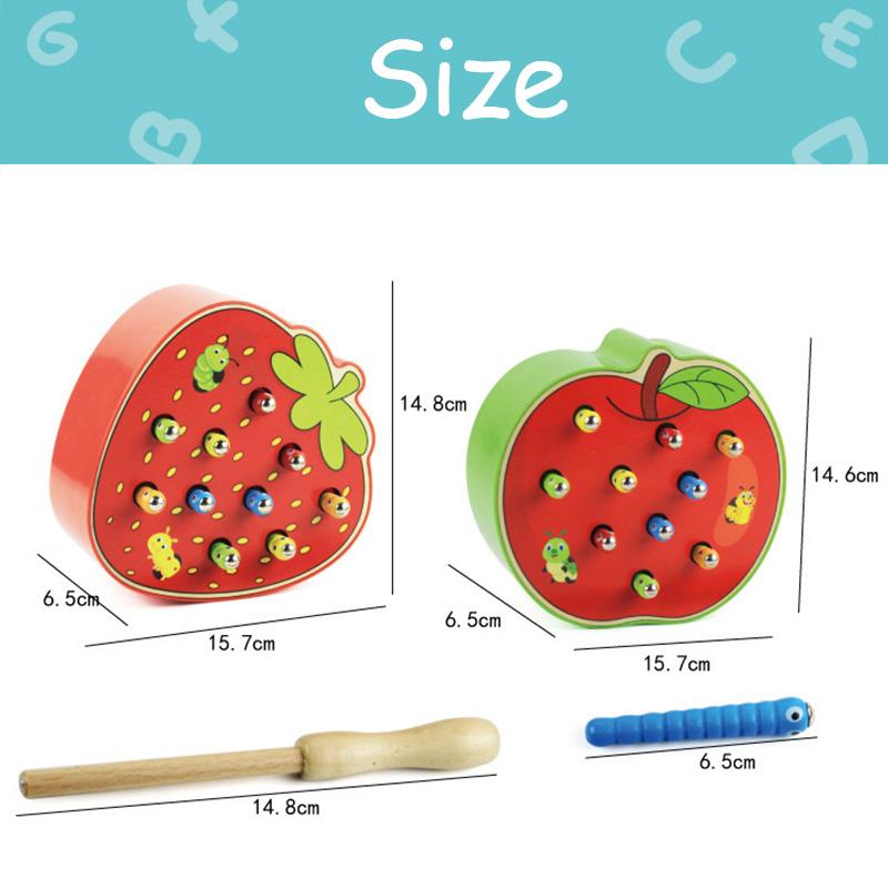 Kids Insect Catching Game Magnetic Fishing Toys Apple Strawberry Shaped Development Fine Motor Skill Toy Gift for Toddler