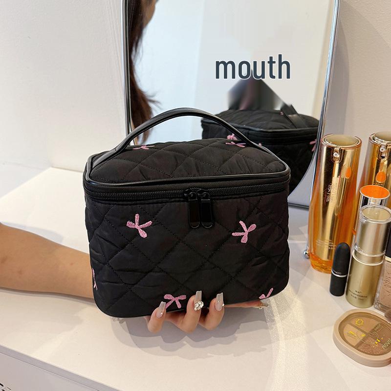 2026 Embroidered Bow Makeup Bag: Simple Portable Toiletry Storage