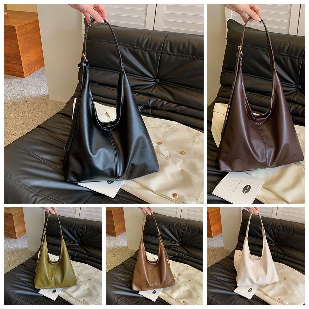 Retro Commute Shoulder Bag Solid Color Women's Underarm Bag Temperament Pu Leather Tote Bag  Girls