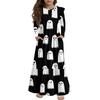 Girls' Tiered Ruffle Dress Halloween Day - Long Sleeve Printed Maxi With Pockets